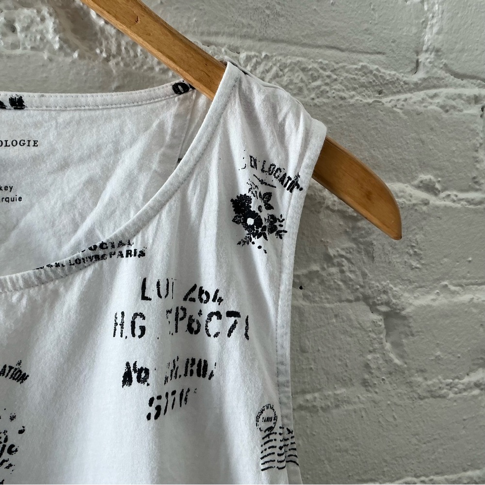 By Anthropologie Postcard Graphic Print Sleeveless Top White Black Size Large - Picture 5 of 12
